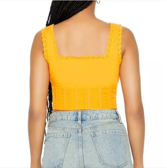 FOREVER 21 Lace Trim Corset Cotton Crop Top In Orange. Size Small NWT - Picture 7 of 16